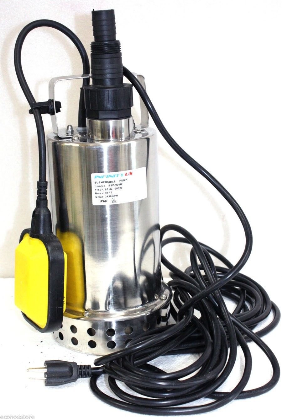 900W 3300 GPH Stainless Steel Submersible Sump Pump Drain Suction Flooding