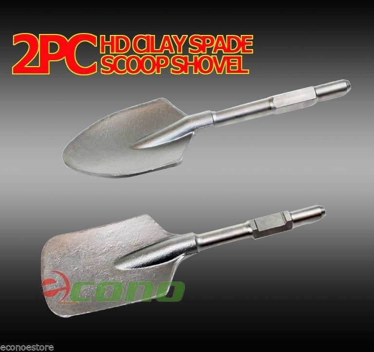 2PC 1-1/8" Hex Shovel Head & Clay Spade Scoop Attachment 4 Concrete Jack Hammer