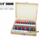 1/4" Shank 15pc Router Bit Wood Working Power Tools Shop Carbide Tipped Set