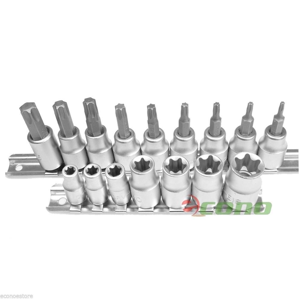 NEW 18PC 3/8" & 1/4" DR STAR SOCKET AND BIT SET FEMALE E-TORX