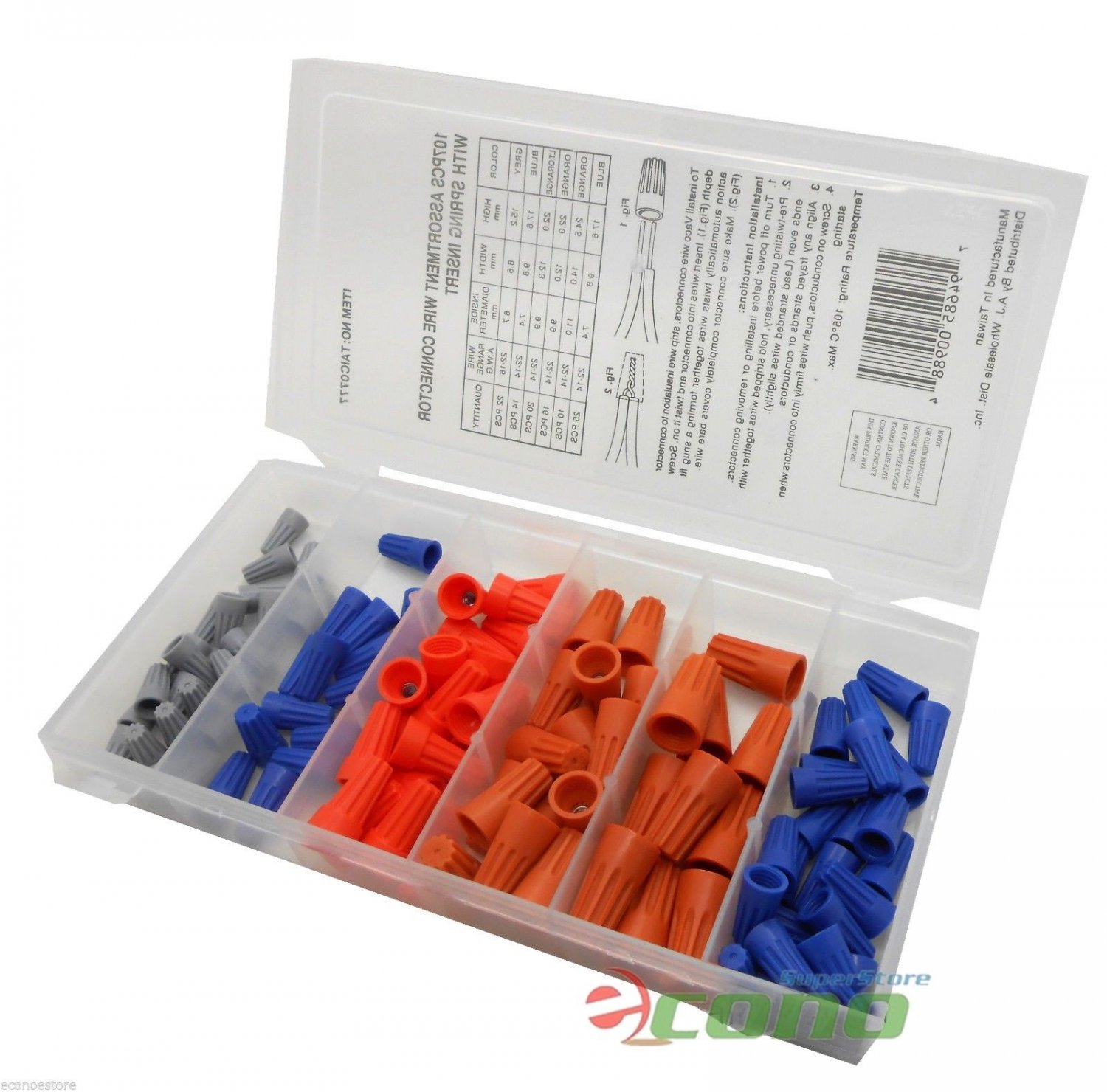 New 107pc Electrical Wire Twist Connector Cap With Spring Insert Assortment