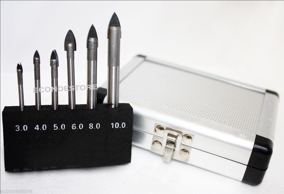 6Pc Drilling Glass Cordless Drill Carbide Tip Glass Ceramic Tile Set Kit W/ Case