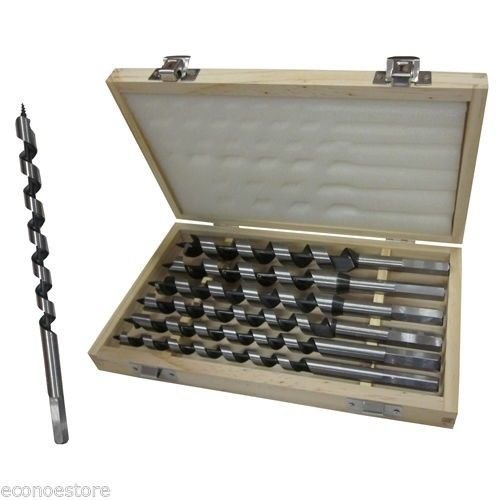 6pc 9" Auger Bit Set Wood Drill Bits w/ wooden case