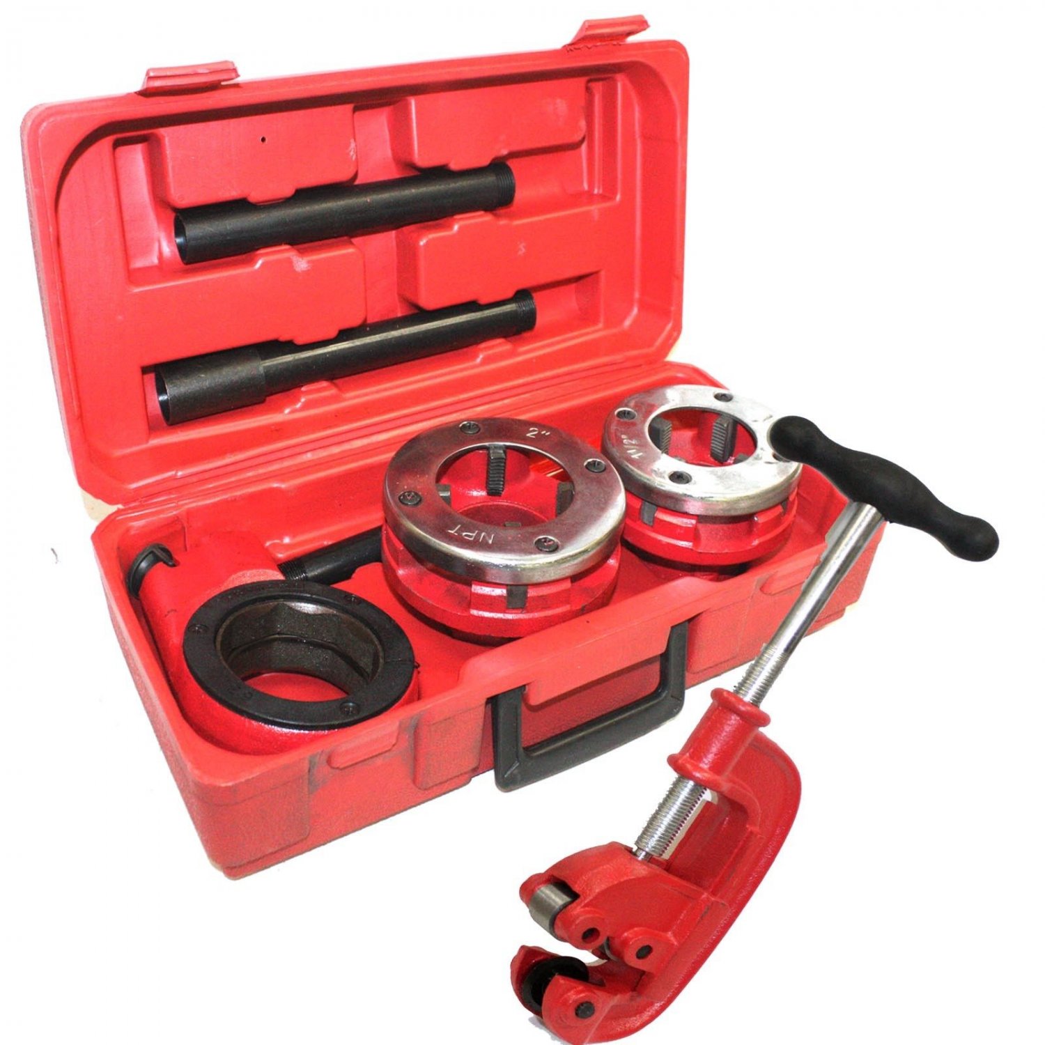 1-1/2" & 2" NPT PIPE THREADER DIES & HAND HELD RATCHET W/ PIPE CUTTER #2