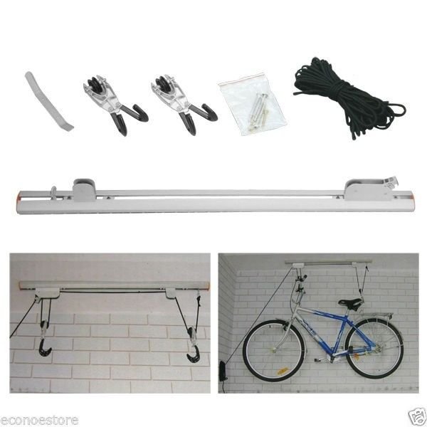 Lot Two Bicycle Rail Mount Lift Aluminum Ceiling Rack Hoist Garage Bike Ladder