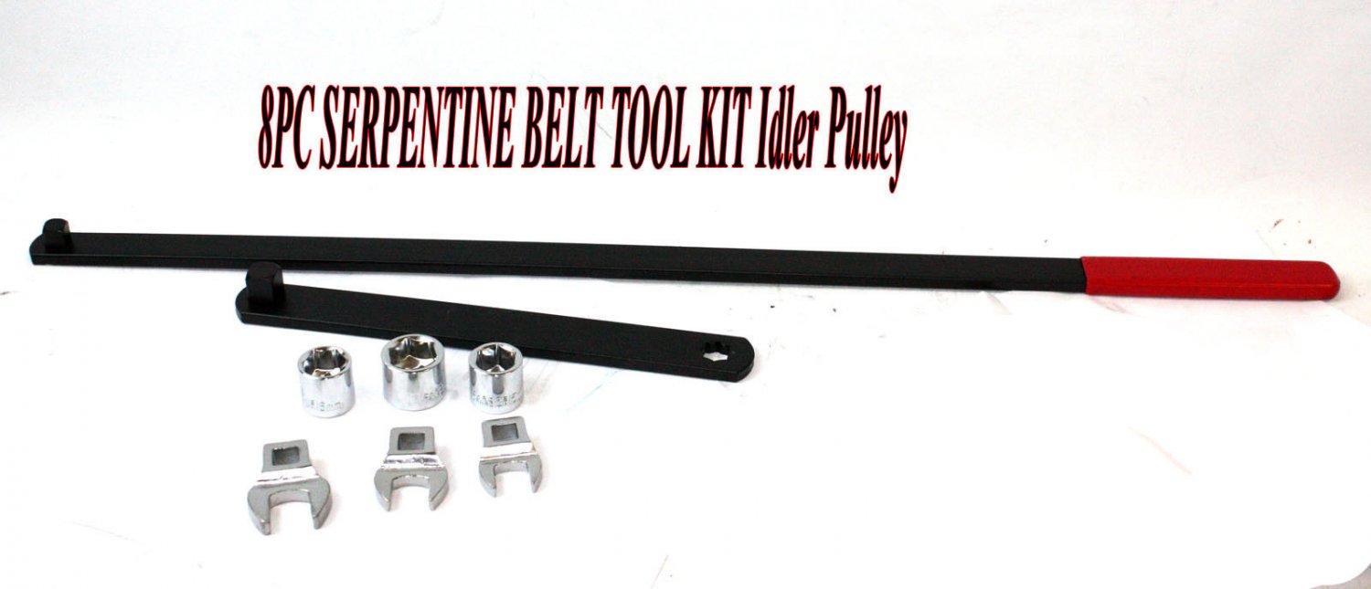 8pc SERPENTINE TIMING BELT TENSION TOOL KIT Idler Pulley Crow Foot Socket Wrench