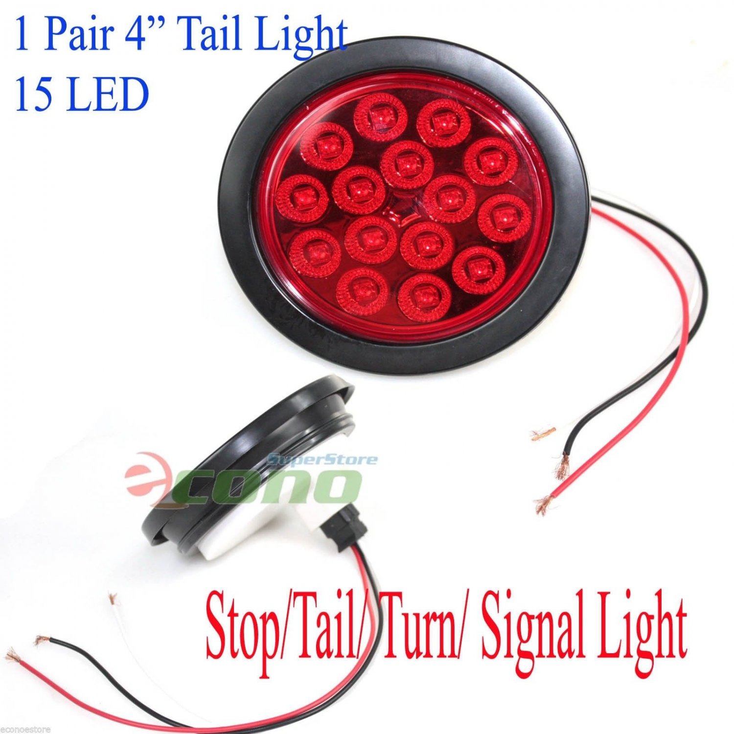 1 PAIR 4" Round 15 LED Signal Stop Turn Tail Light Flange Mount Kits 12v 24v