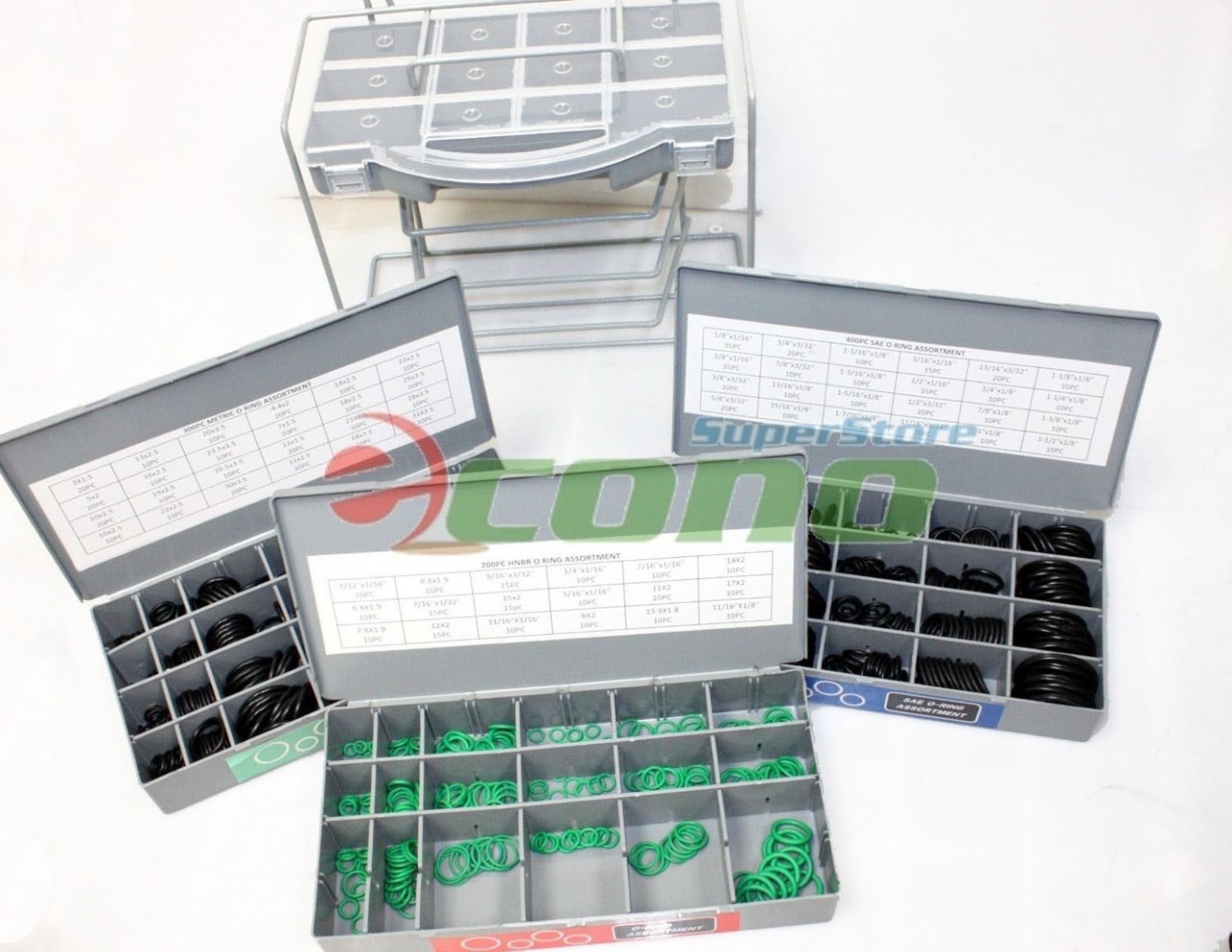 ORGANIZE 900PC O-Ring SAE Metric Rubber & HNBRWasher Assortment Kit w/Rack