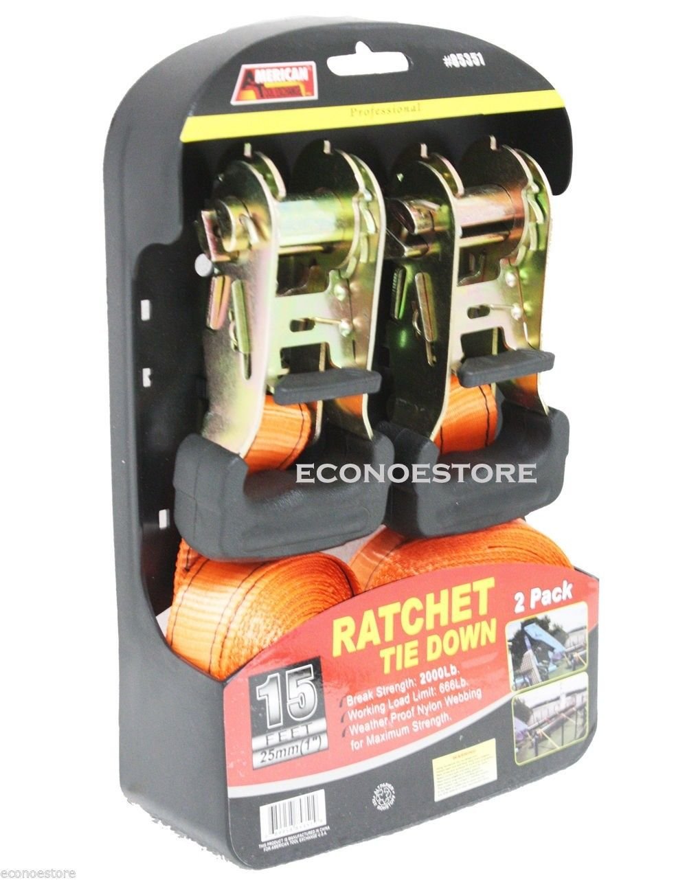 15 ft. x  1 inch 2 pc Ratchet Tie Down Cargo Stra Towing Rat 15' x1"