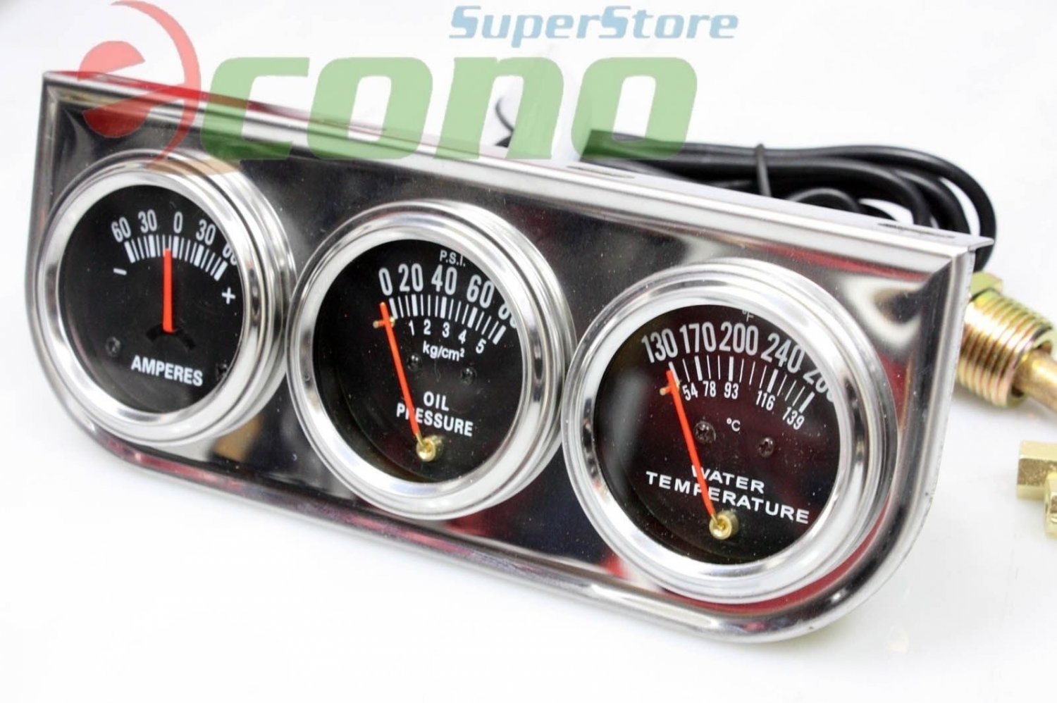Mechanical TRIPLE 2" RACING AUTO GAUGES AMP METER WATER  & OIL PRESSURE GAUGE
