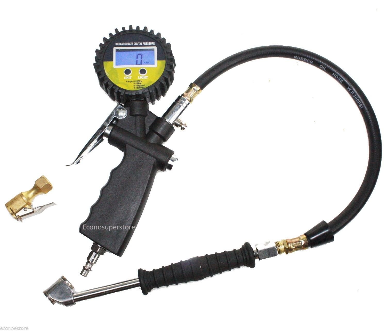 Digital Pressure Gauge Valves Tire Inflator Dial Dual Chuck Clip-On 0-255 PSI HD