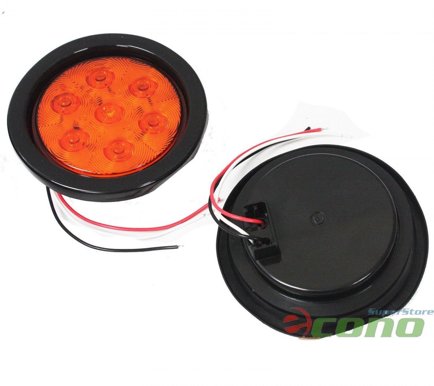 1 PAIR 4" Round 7 LED Signal Stop Turn Amber Tail Light Flange Mount 12v 24v