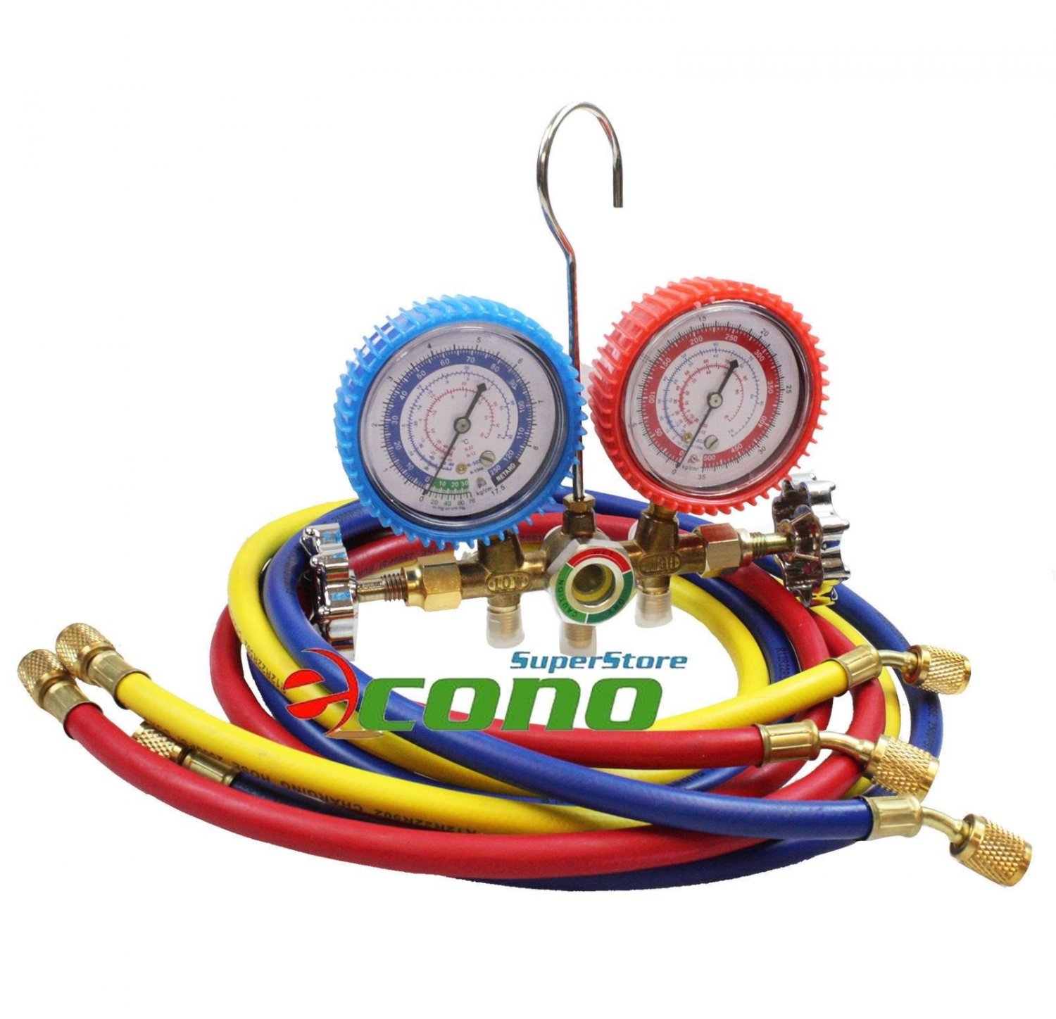 R22 R12 R134A R502 A/C Diagnostic Service Manifold Gauges Set w/ 3 Color Hoses