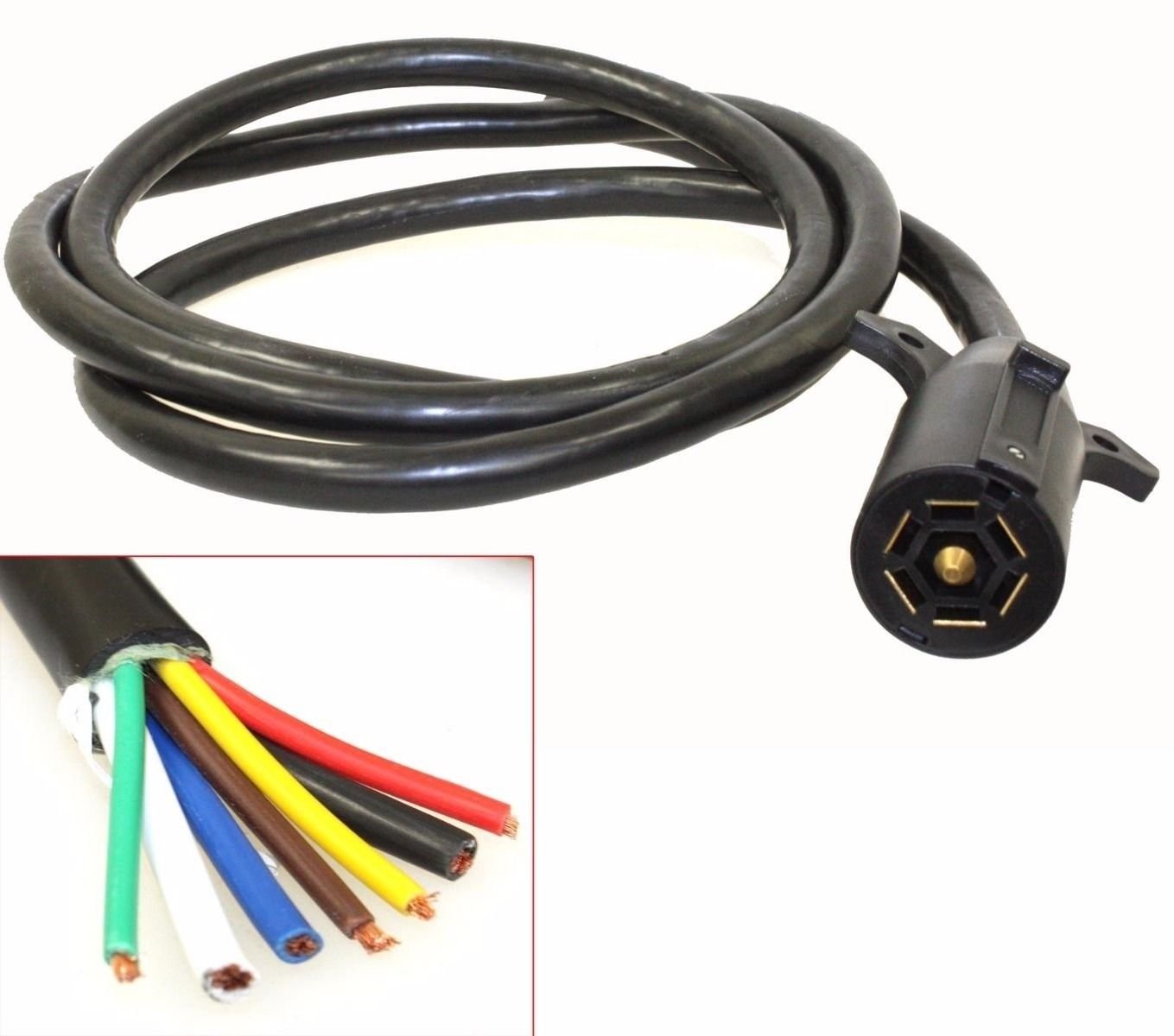 7FT Trailer Cable Cord w/7 Way Wire Harness Light Plug Molded RV Cable Connector