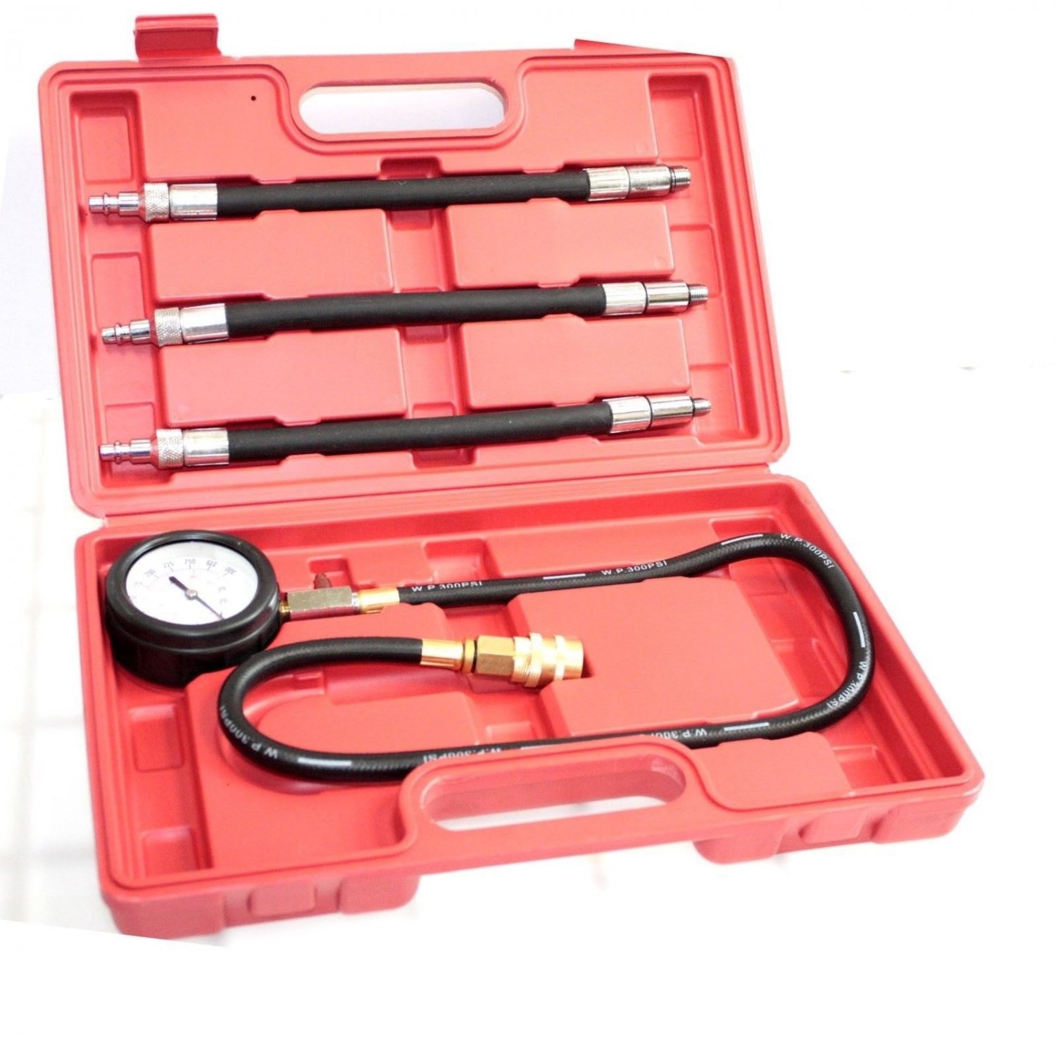 Auto Engine Compression Pressure Tester Kit w/ Extend Hose M10 M12 M14 Adapters