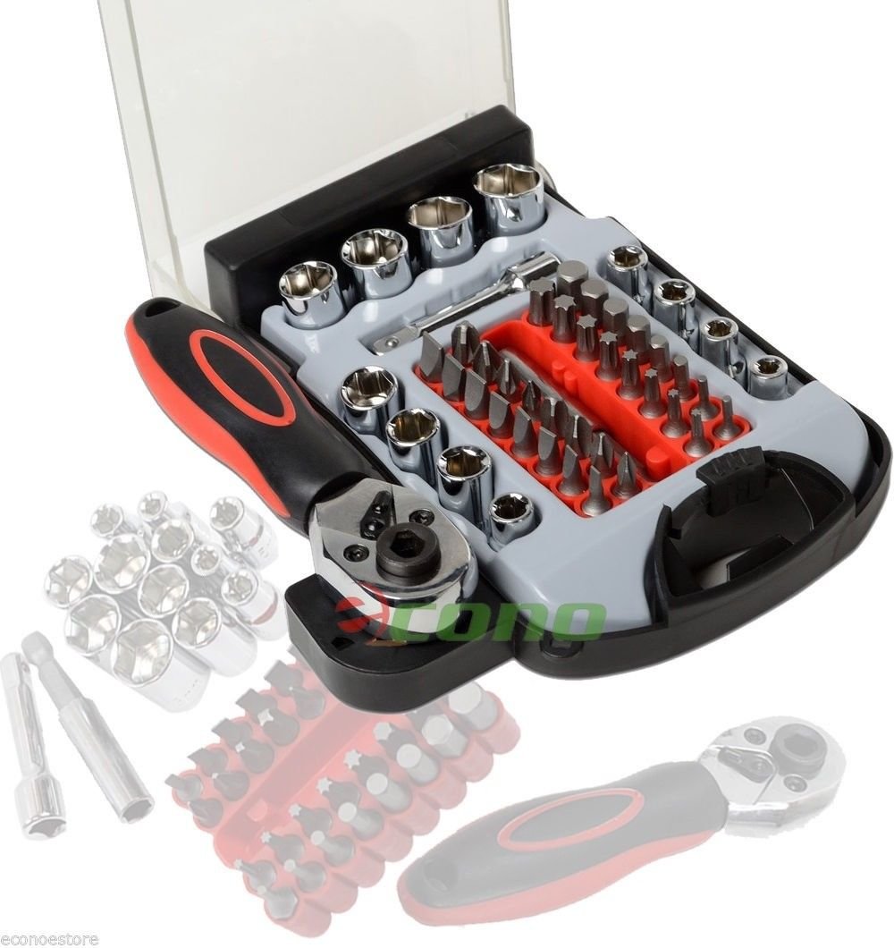 New Chrome Vanadium 48pc Socket & Bit Stubby Ratchet Wrench steel  Set