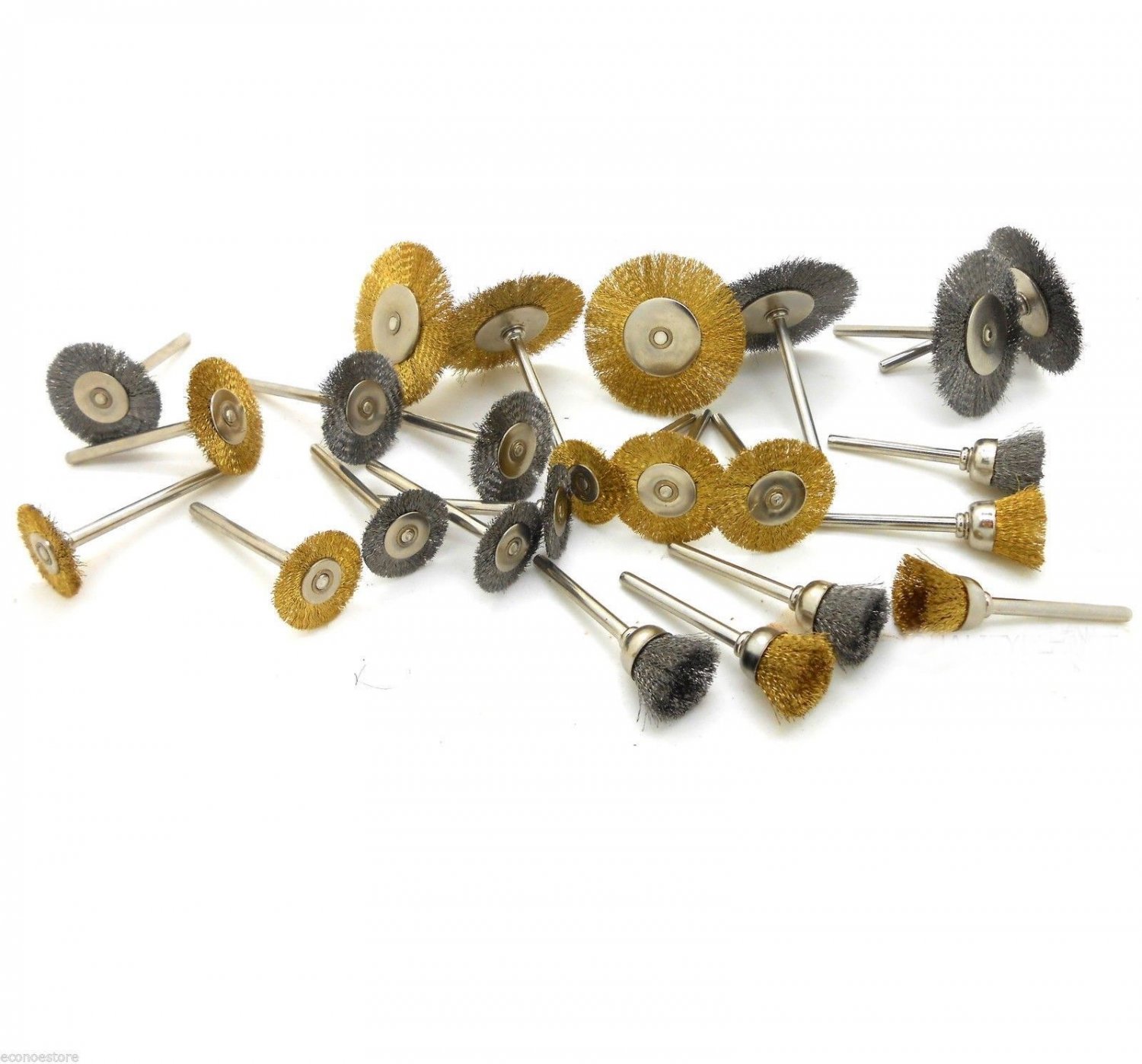 24PC 1/8" Shank Mini Brush Set Wire Brush Brass Cup Wheel Tremels