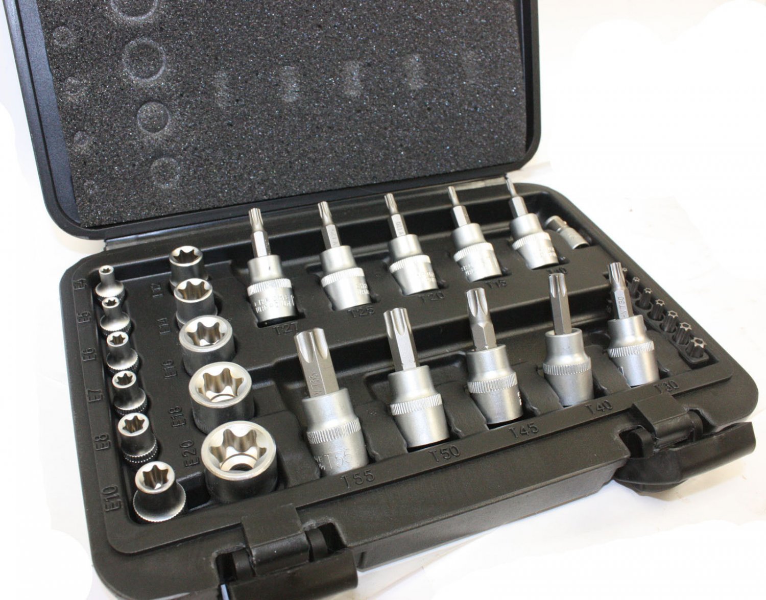 29pc 3/8" 1/4" Dr. Torx Star Sockets & Bit Set Male Female E-torx Security Bits