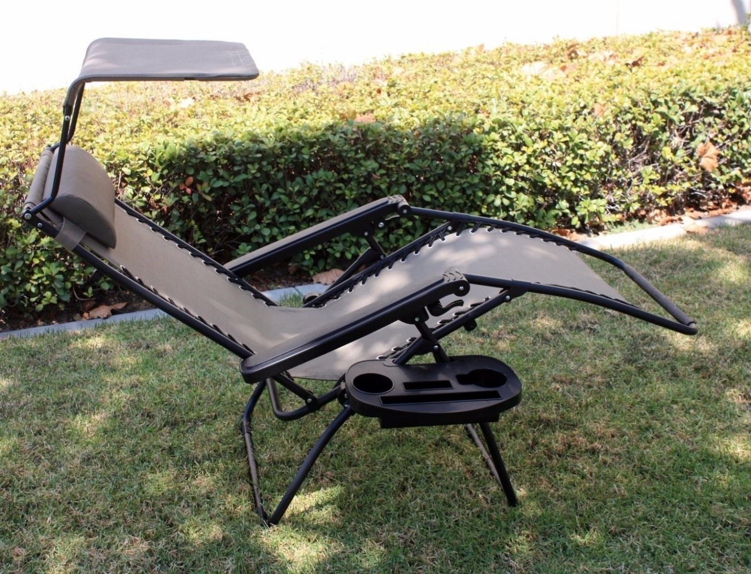 OutDoor Folding Recliner Zero Gravity Lounge Chair w/ Shade Canopy & Cup Holder