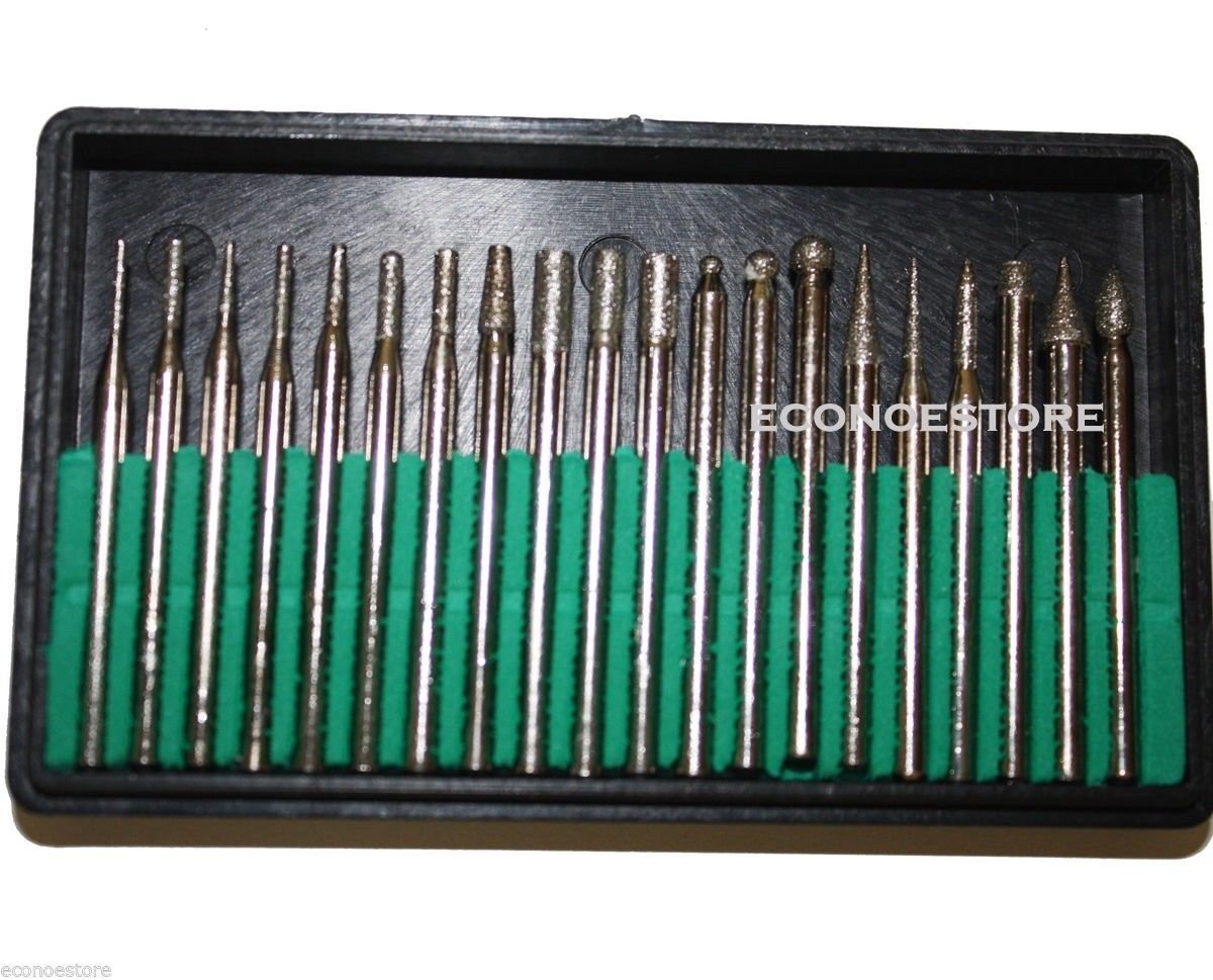 20pc Diamond Bur 1/8" SHANK LAPIDARY DIAMOND BUR DRILL BITS