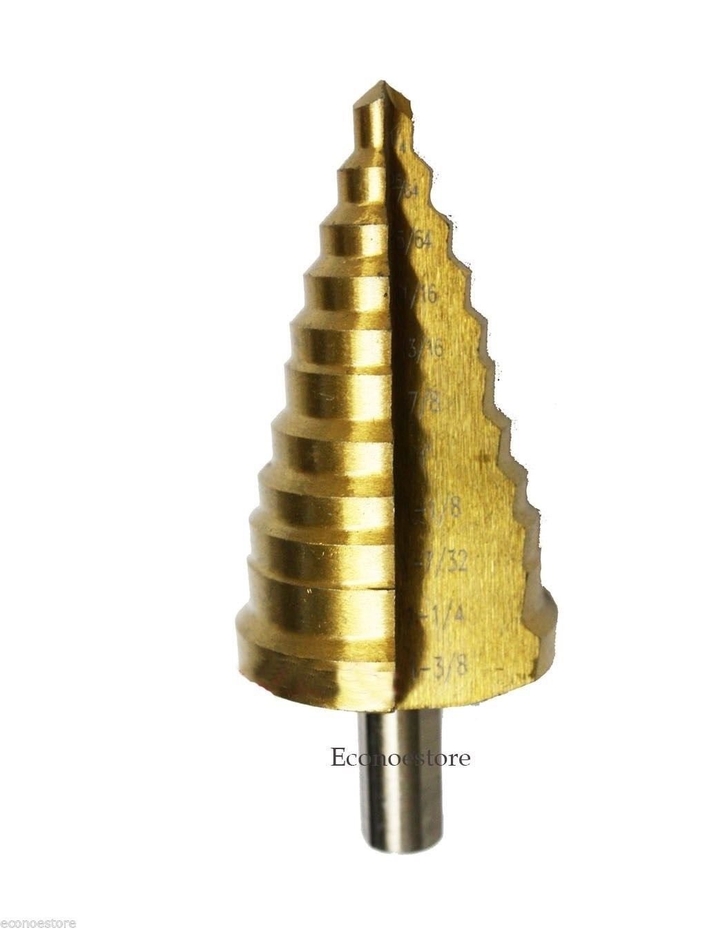 11 Step Drill Bit 1/4" to 1 3/8" HSS Titanium Coated Faster, Smoother Cutting