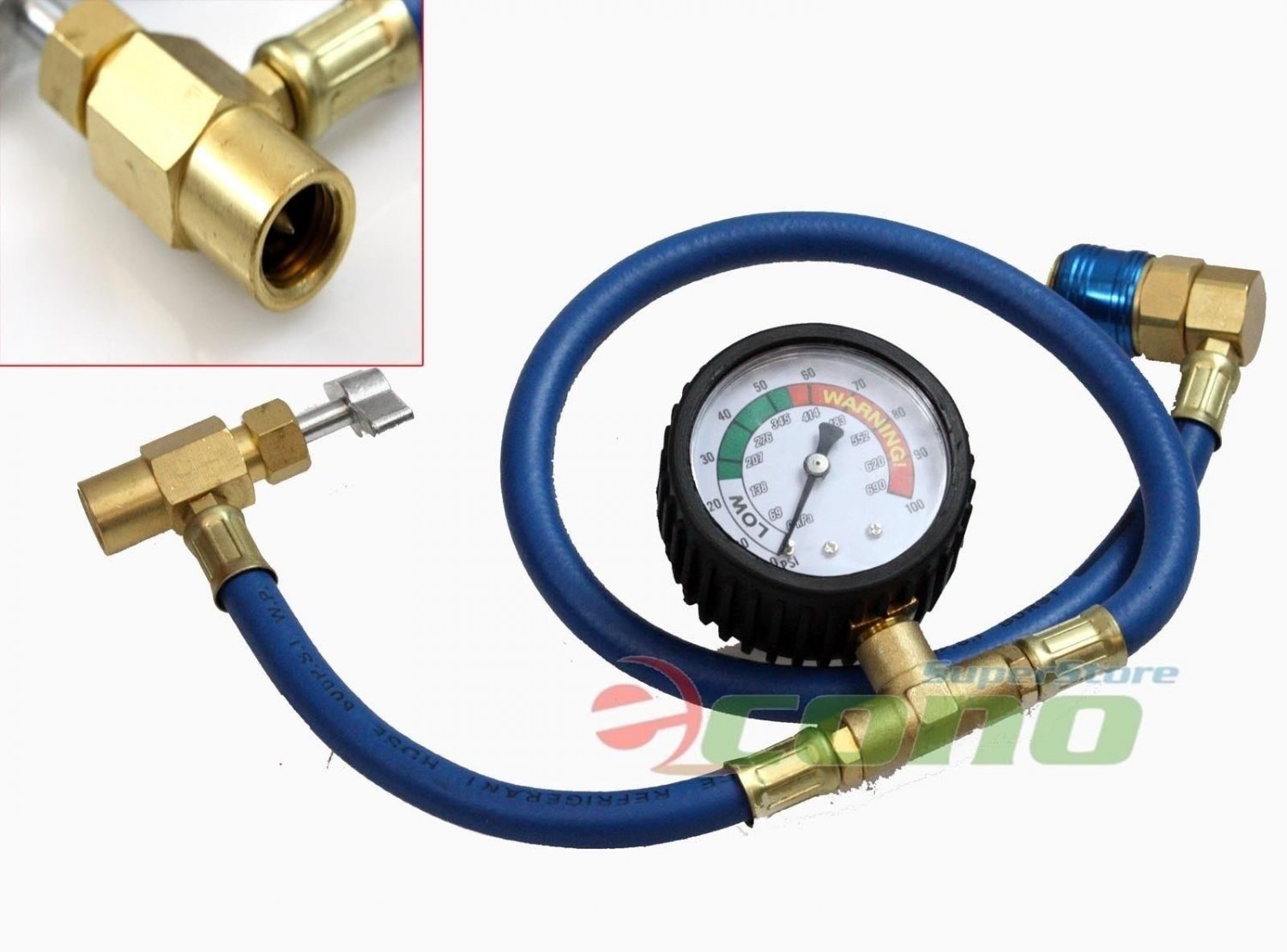 26" R134a AC HVAC ReCharge Measuring Refrigerant Hose Can Tap w/ Gauge System