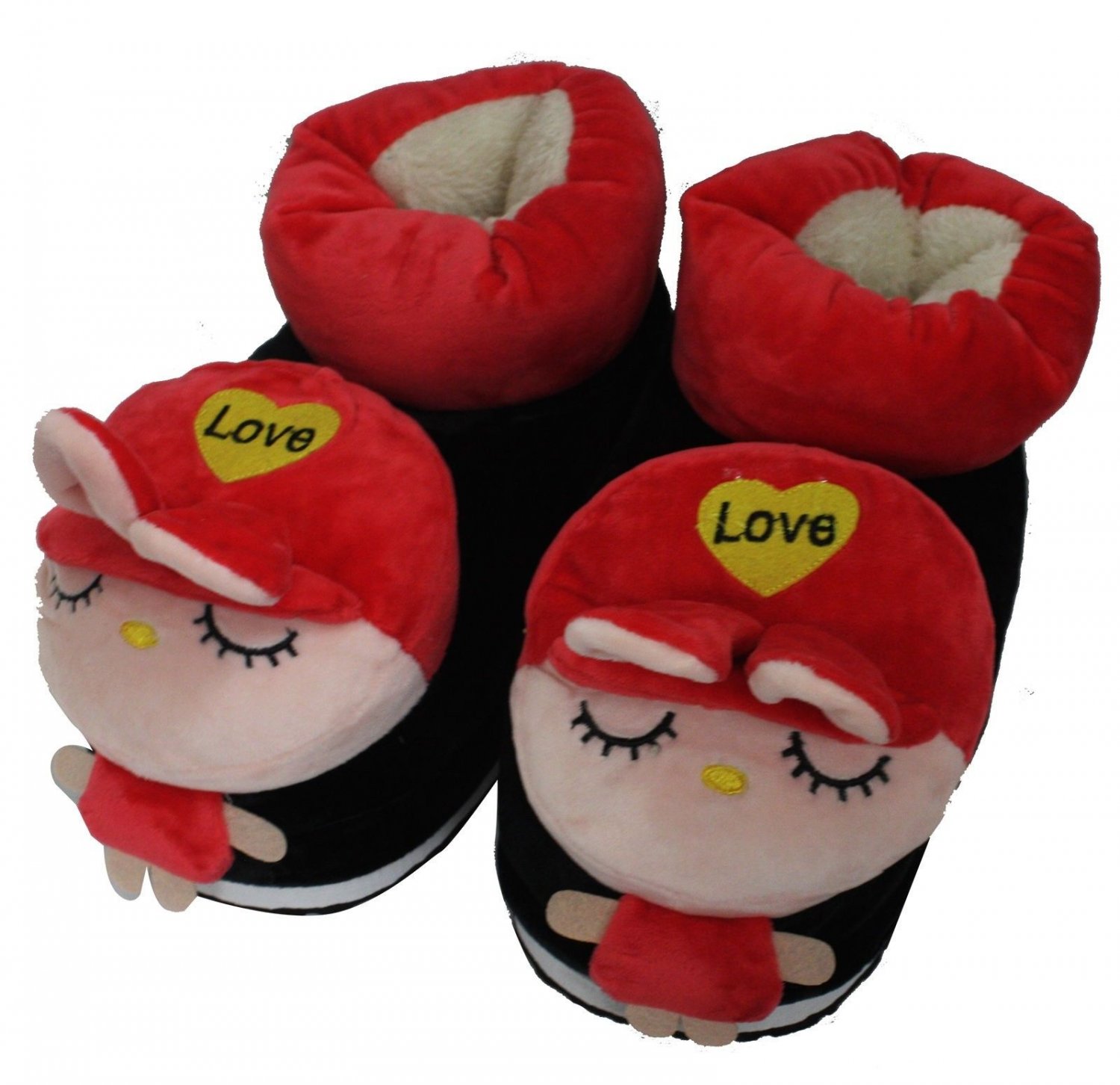 Women Cute Red Rabbit Soft Warm Plush Indoor Home Winter Slippers Boots