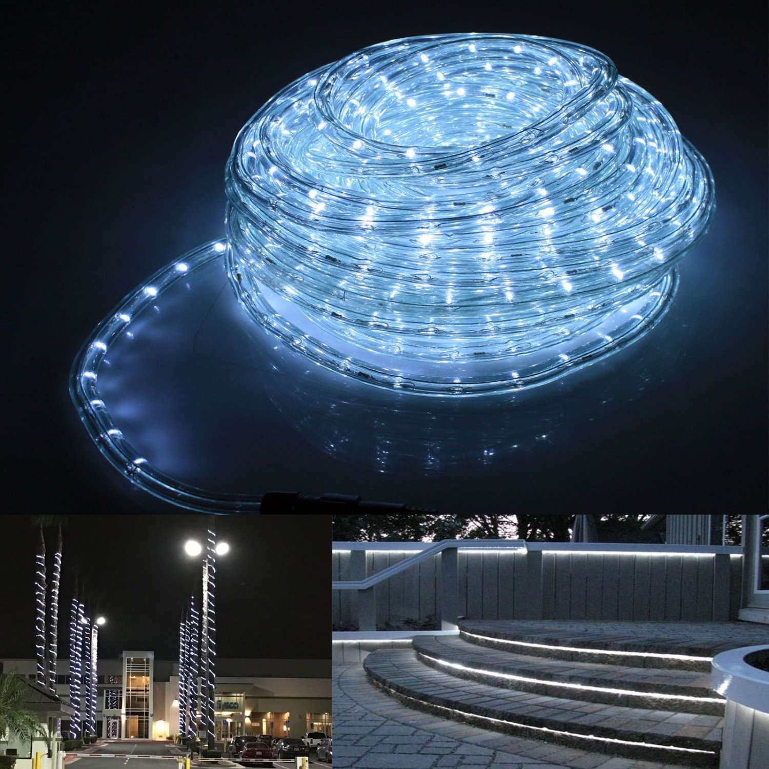 Flexible 50FT Deco LED Rope Light Home Christmas Decorative Lighting Cool White