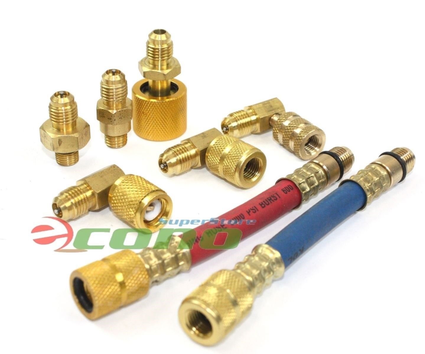 8pc A/C Manifold Gauge Adapter Set Solid Brass Durable Flexible 90 Degree R-12