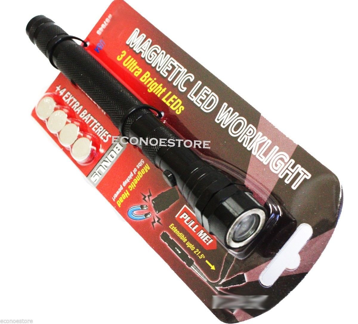 3 LEDS Magnetic Head Flashlight-Telescoping Work Light 6.75"-21.5" Magnet
