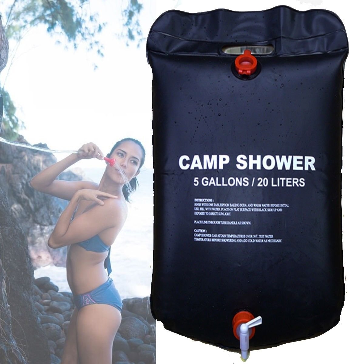 5 Gallons Camping Shower Bag Water Carrier Solar Heating Bathe Outdoor Hiking