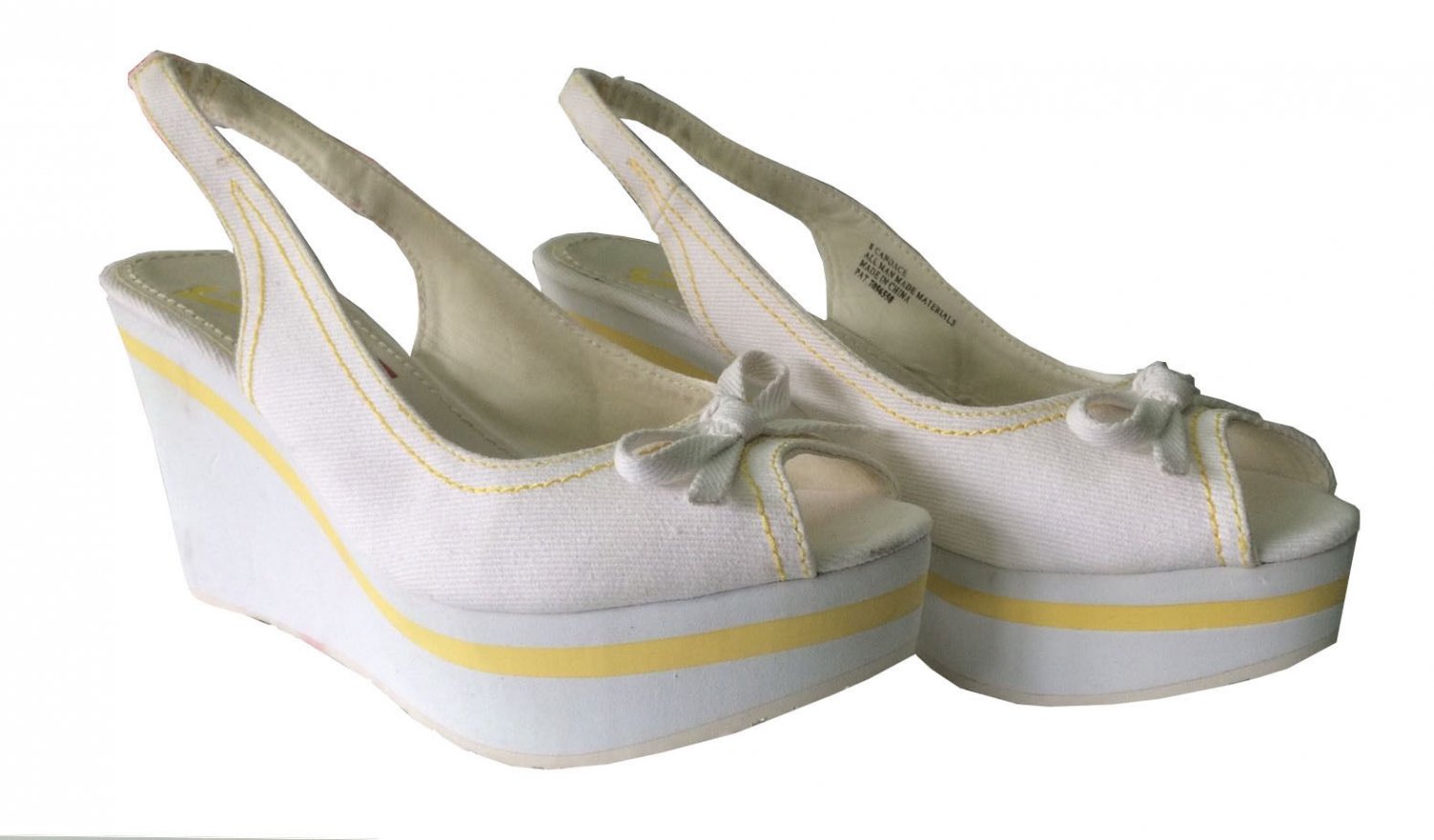 Lady Woman White Candace By Report White Peep Toe Fabric Wedges Heels 8M Shoes
