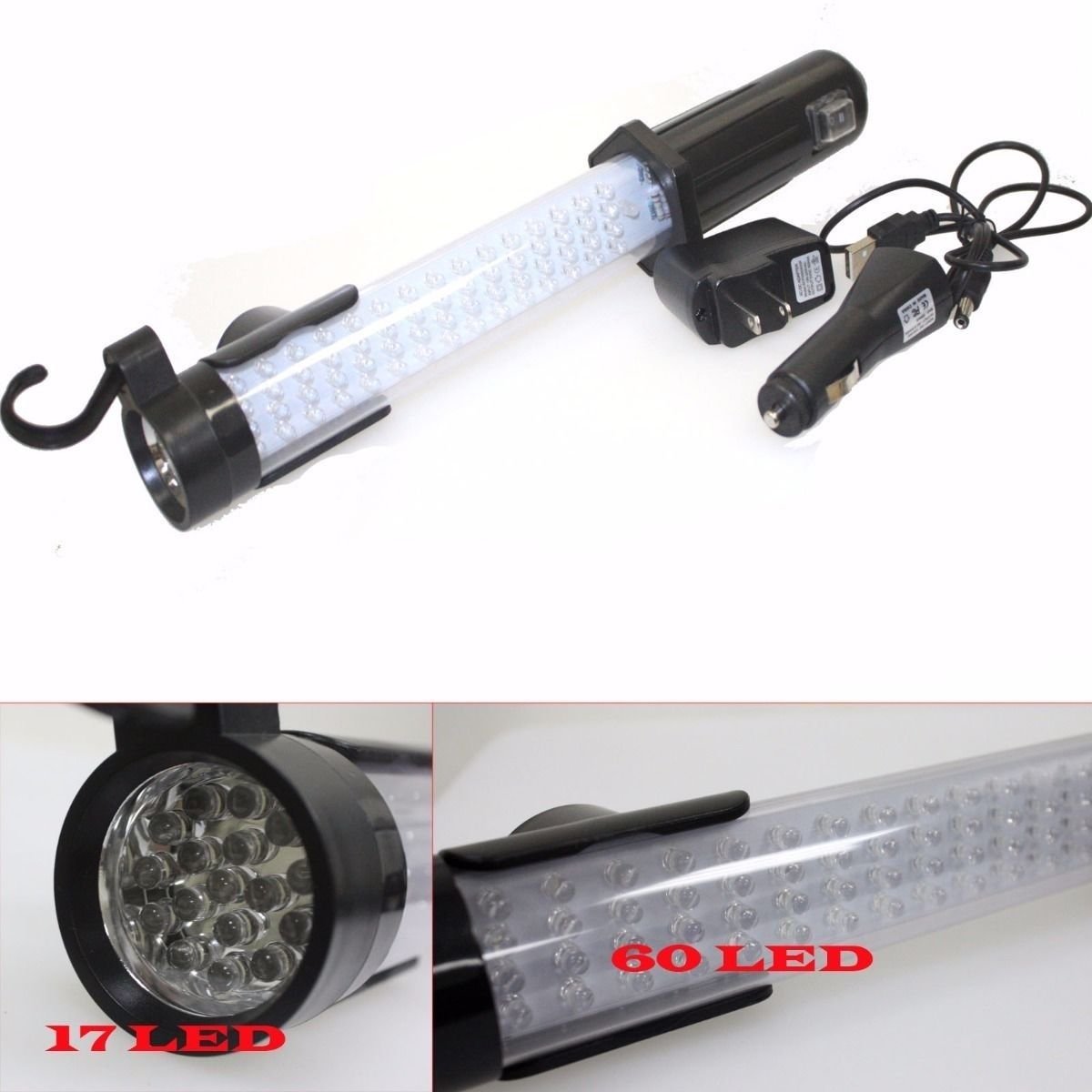 77 (60 +17)RECHARGABLE LED CORDLESS WORK FLASH LIGHT WORKLIGHT w/ Li-Ion Battery