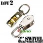 Lot(2) 2" SINGLE WHEEL EYE SWIVEL PULLEY BLOCK PULLEYS Zinc Allby Steel Body