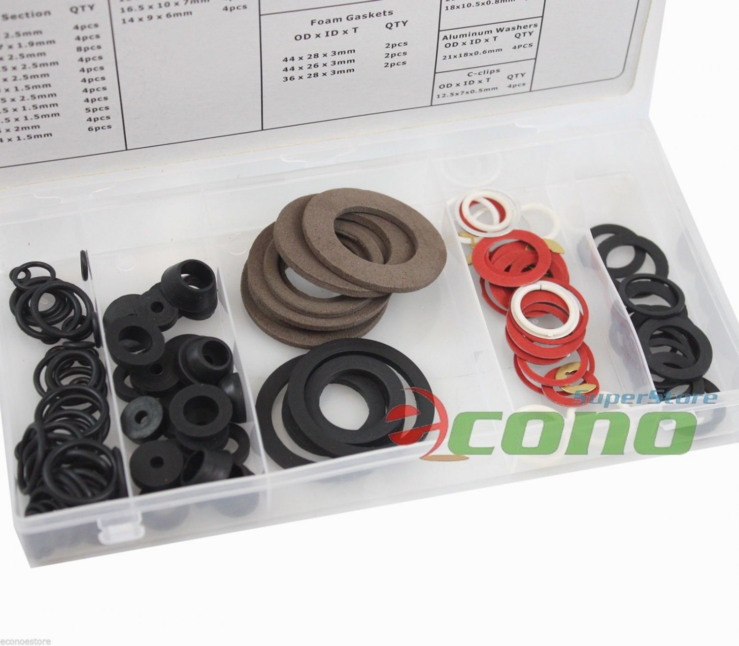 125PC WASHER RUBBER ASSORTMENT O-RING HOSE GASKET FLAT AUTO GROMET SET KIT