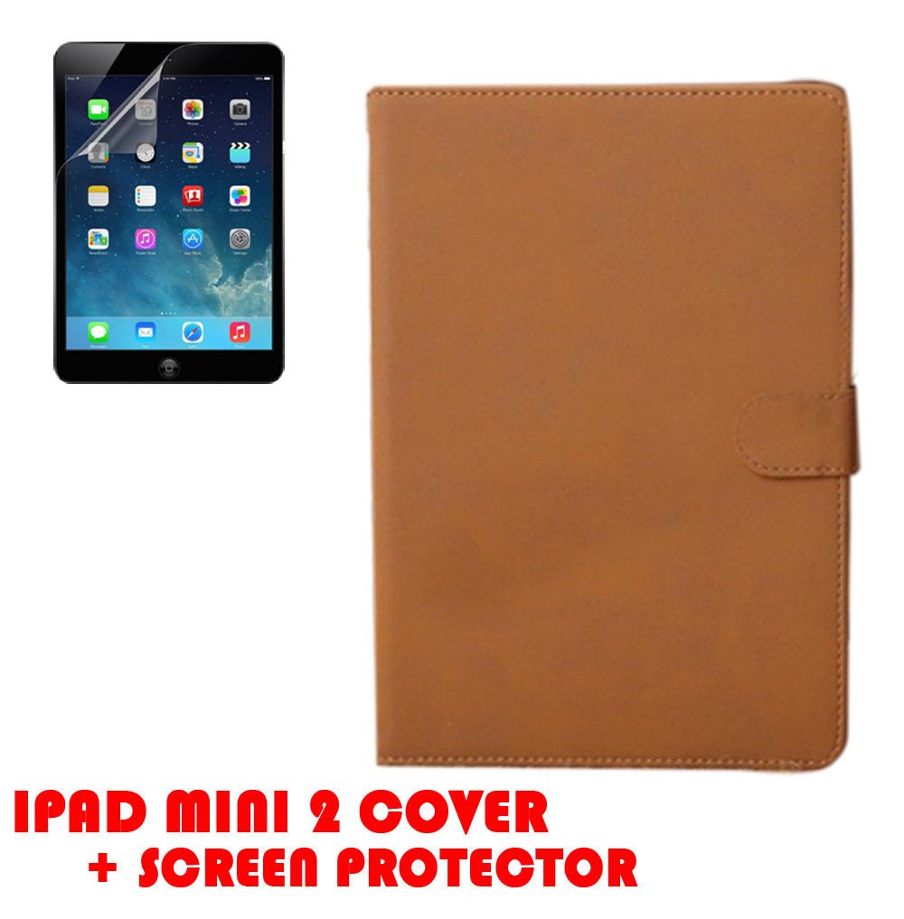 Magnetic Flip PU Leather Wallet Case Cover For iPad Mini 2 Brown