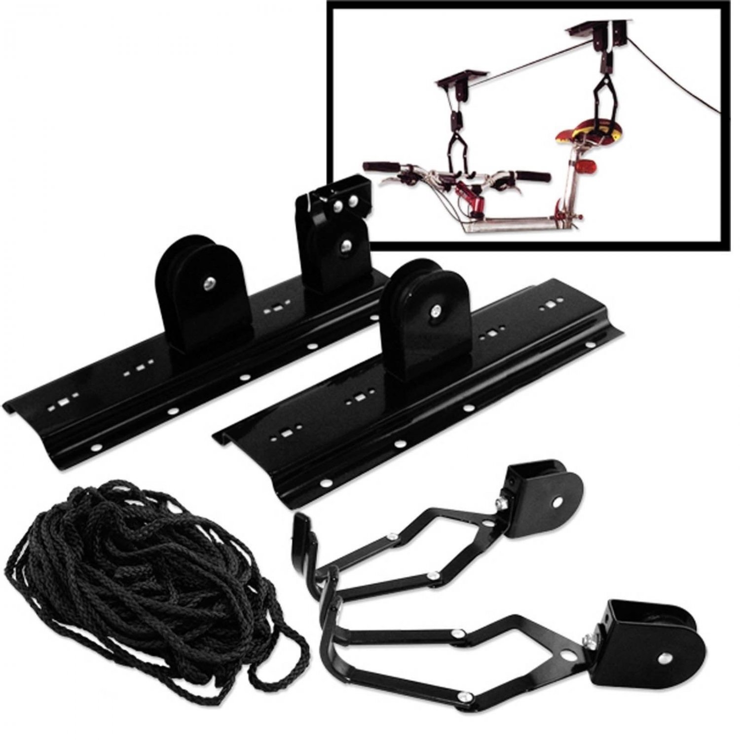 Bike Bicycle Lift Ceiling Mounted Hoist Storage Garage Hanger Pulley Rack
