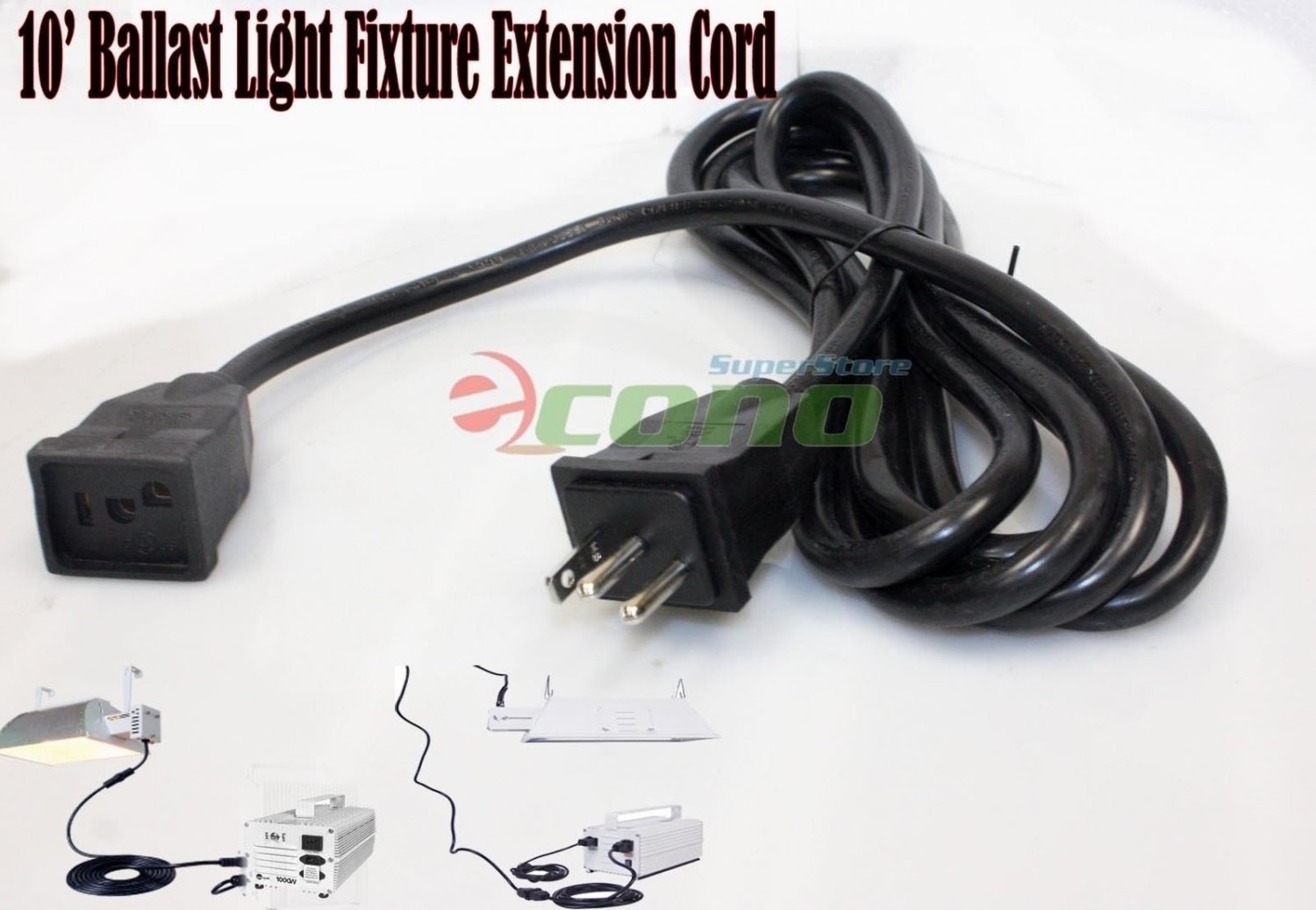 10ft Lamp Extension Cords 10' Extend wire lighting for ballast light Fixture 16G