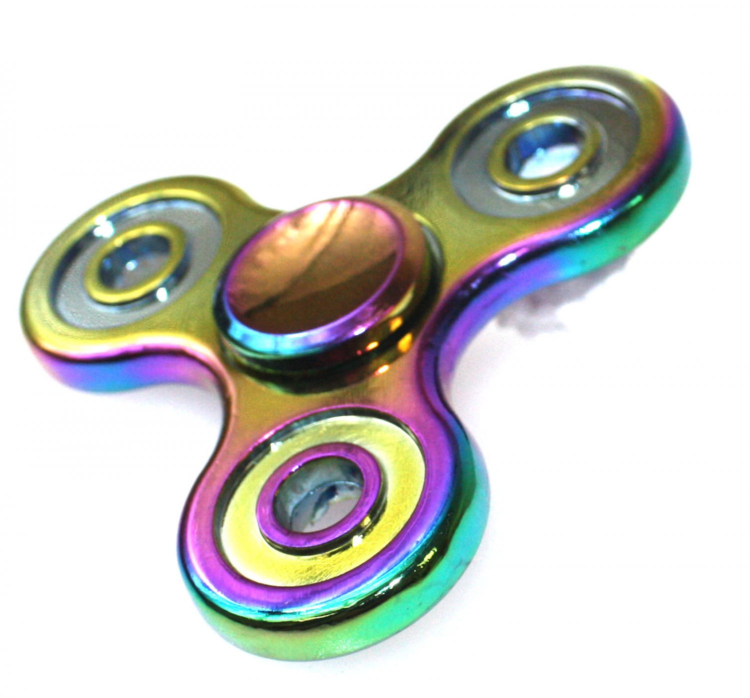 metal color rainbow Tri Hand Aluminum Metal Finger Rainbow Spinner Color