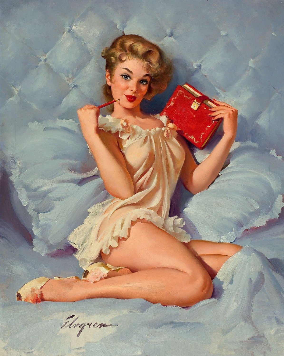 Art Print POSTER/Canvas Elvgren Pin-Up Girl Thinking of You.
