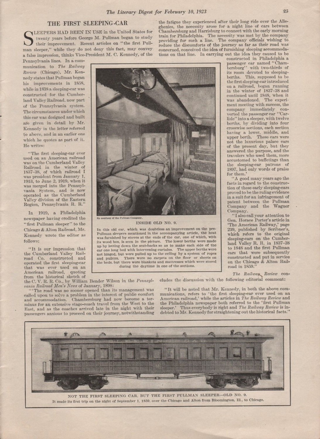 FIRST PULLMAN SLEEPING-CAR HISTORY 1923