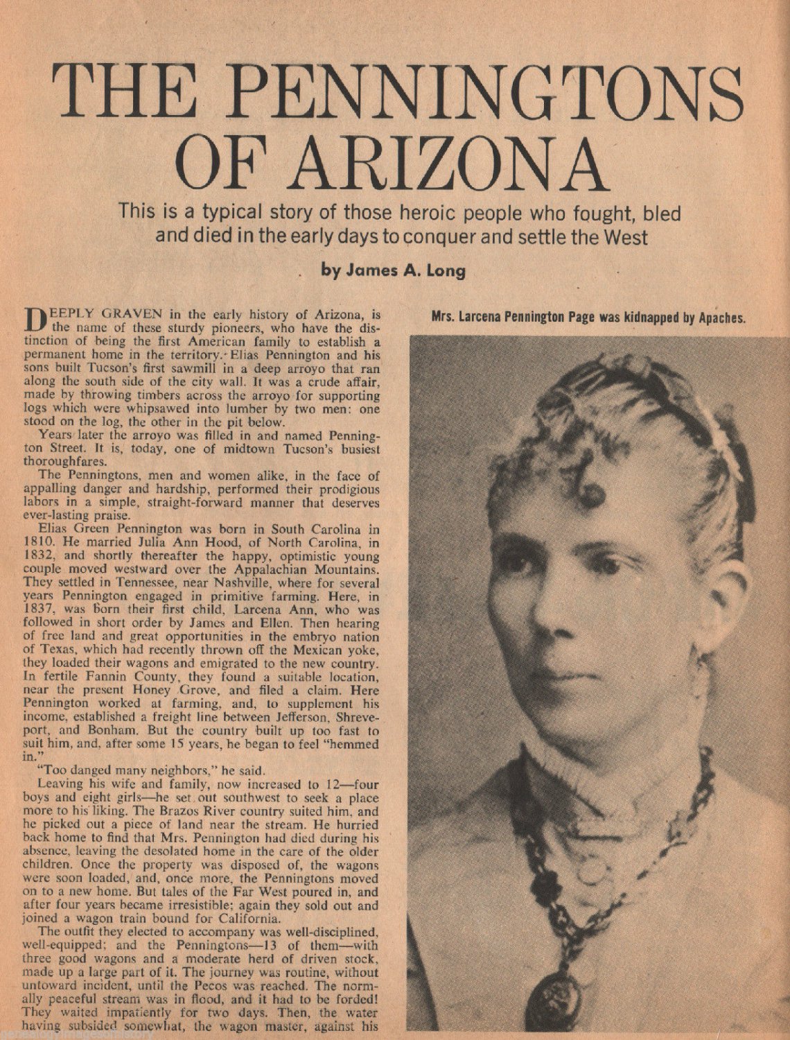 Pennington Family History & Genealogy of Arizona