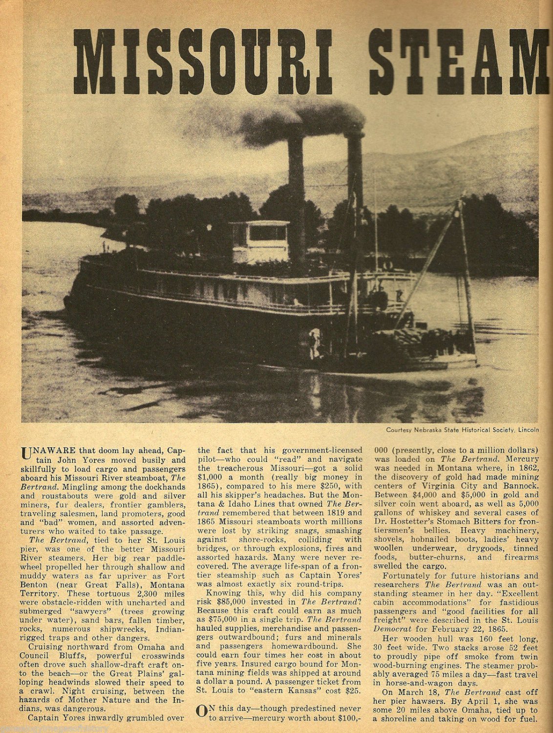Missouri River Steamboats The Bertrand + Genealogy