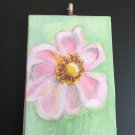 Wooden Pink Flower on green background pendant.     WP-1