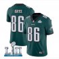 Size L Zach Ertz #86 Philadelphia Eagles 2018 Super Bowl LII Men's Jersey Midnight Green