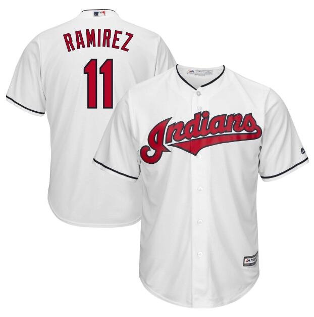 Size L Jose Ramirez 11 Cleveland Indians Cool Base Player Mens Jersey White