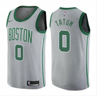 Size L Men's Jayson Tatum #0 Boston Celtics City Edition Jersey Gray