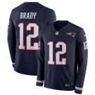 Men's Tom Brady #12 New England Patriots Therma Long Sleeve Player Jersey Navy