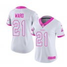 Women's Denzel Ward #21 Cleveland Browns Limited Player Jersey White Pink