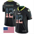 Men's Aaron Rodgers #12 Green Bay Packers Limited Player Jersey Black USA Flag